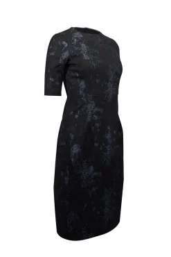 Teri Jon - Black & Metallic Navy Floral Brocade Dress Sz 2