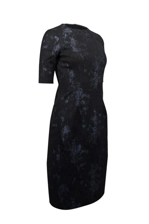 Teri Jon - Black & Metallic Navy Floral Brocade Dress Sz 2