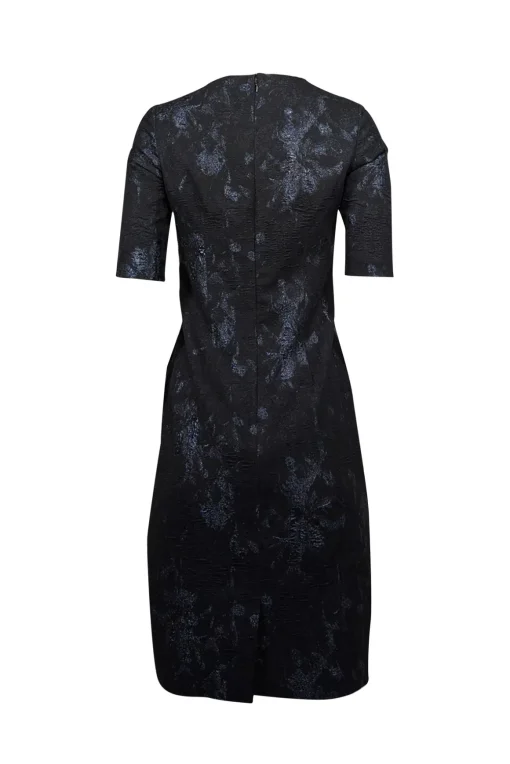 Teri Jon - Black & Metallic Navy Floral Brocade Dress Sz 2