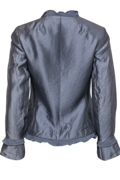 Teri Jon - Blueish Silver Silk Blend Ruffle Jacket Sz 4