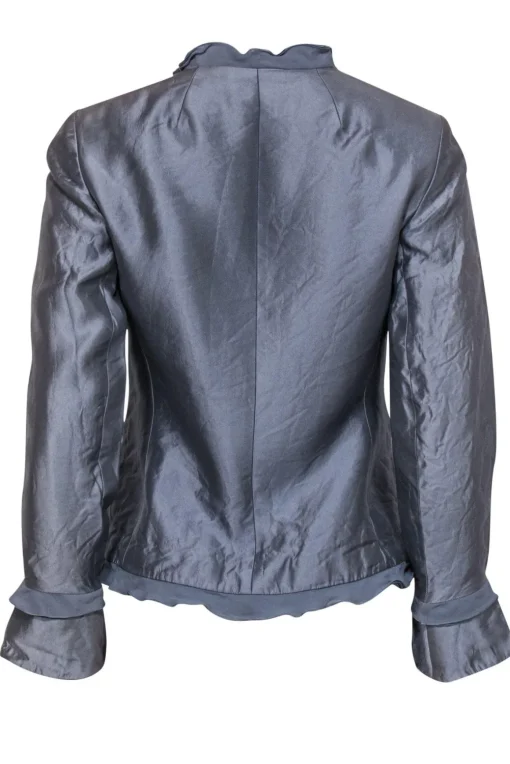 Teri Jon - Blueish Silver Silk Blend Ruffle Jacket Sz 4