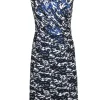 Teri Jon - Metallic Blue & White Print Off The Shoulder Dress Sz 12