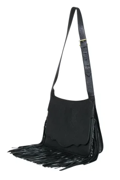 Thale Blanc - Black Leather Shoulder Bag w/ Fringe