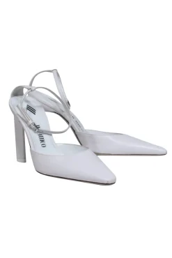 The Attico - White Square Toe Triangular Heel Slingback w/ Ankle Strap Sz 7.5