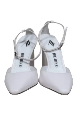 The Attico - White Square Toe Triangular Heel Slingback w/ Ankle Strap Sz 7.5