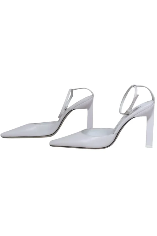 The Attico - White Square Toe Triangular Heel Slingback w/ Ankle Strap Sz 7.5