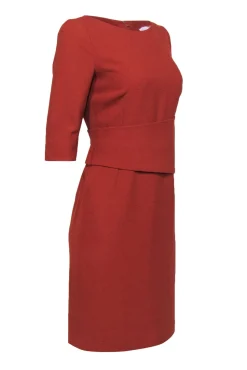 The Fold - Burnt Orange Quarter Sleeve Midi Dress Sz 10