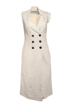 The Fold - Cream Textured Linen Blend Double Breasted Dress Sz 4