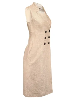 The Fold - Cream Textured Linen Blend Double Breasted Dress Sz 4