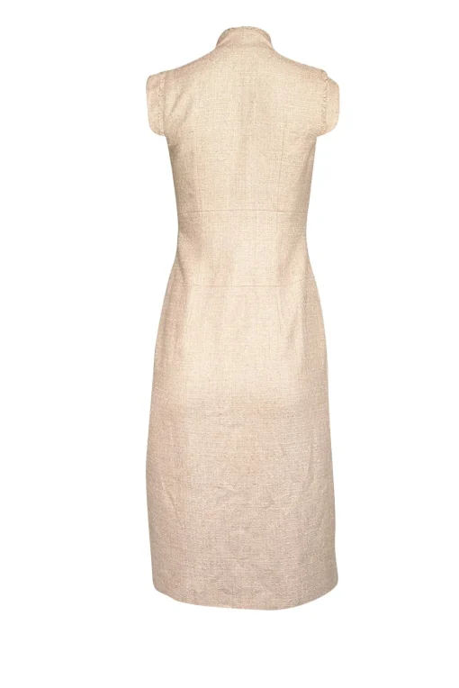 The Fold - Cream Textured Linen Blend Double Breasted Dress Sz 4