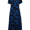 The Kooples - Black & Blue Dot & Rose Print Midi Dress Sz 4