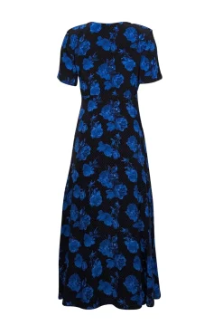 The Kooples - Black & Blue Dot & Rose Print Midi Dress Sz 4