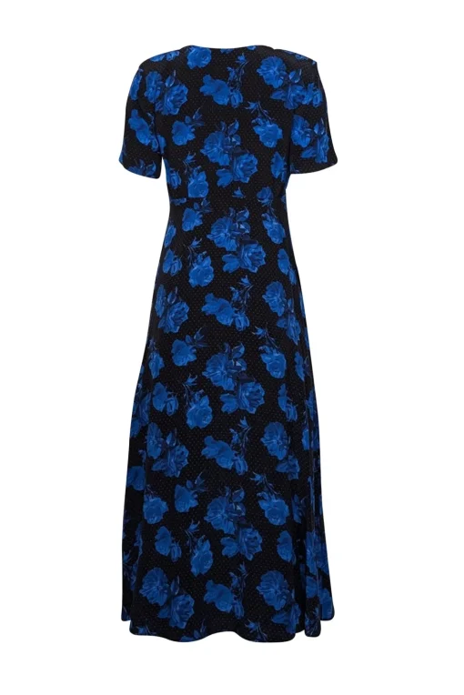 The Kooples - Black & Blue Dot & Rose Print Midi Dress Sz 4