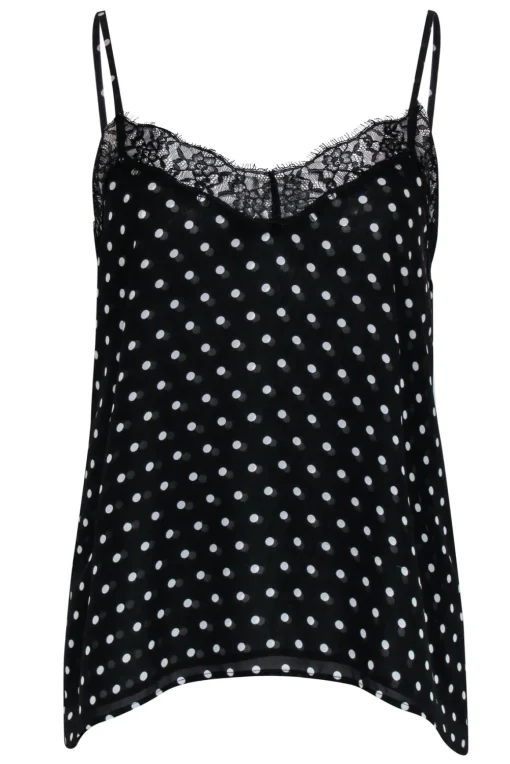The Kooples - Black & White Polka Dot Cami w/ Lace Trim Sz S