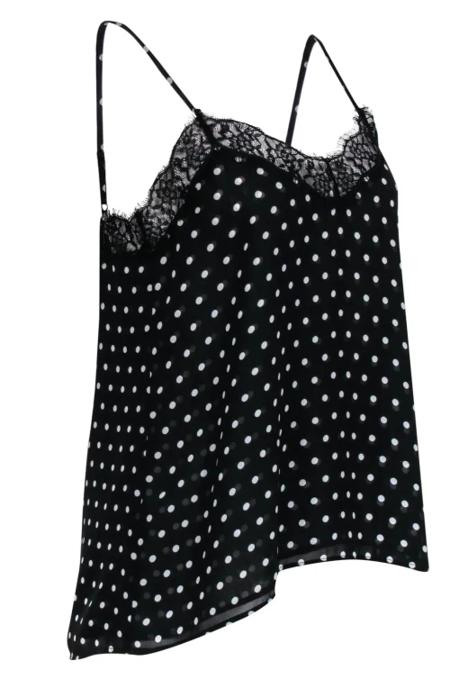 The Kooples - Black & White Polka Dot Cami w/ Lace Trim Sz S