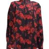 The Kooples - Black w/ Red & White Floral Dot Print Silk Blouse Sz S