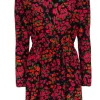 The Kooples - Black w/ Red & Orange Floral Print Silk Dress Sz L