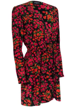 The Kooples - Black w/ Red & Orange Floral Print Silk Dress Sz L