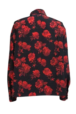 The Kooples - Black w/ Red & White Floral Dot Print Silk Blouse Sz S