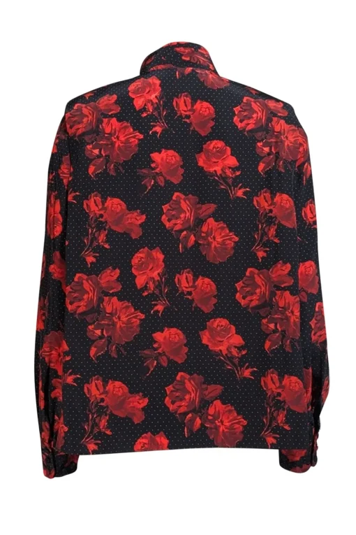 The Kooples - Black w/ Red & White Floral Dot Print Silk Blouse Sz S