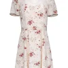 The Kooples - Cream Floral Silk Short Sleeve Mini Dress Sz XS