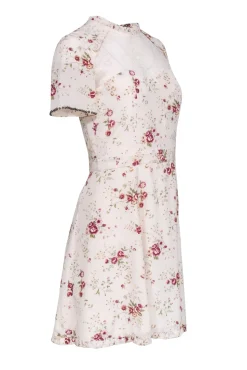 The Kooples - Cream Floral Silk Short Sleeve Mini Dress Sz XS