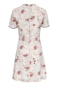 The Kooples - Cream Floral Silk Short Sleeve Mini Dress Sz XS