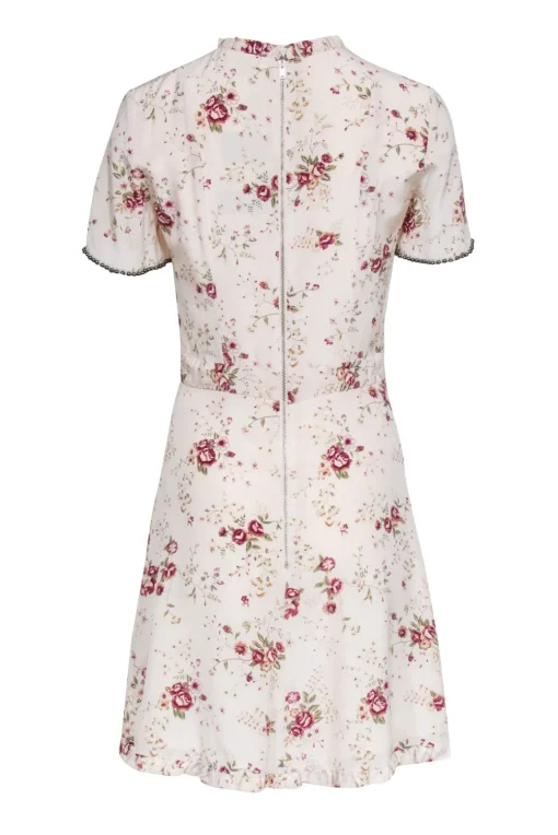 The Kooples - Cream Floral Silk Short Sleeve Mini Dress Sz XS