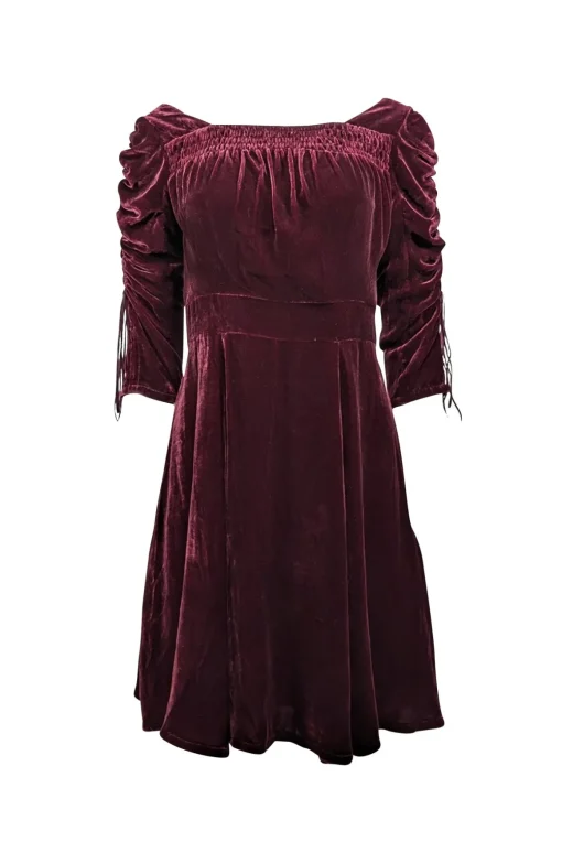 The Kooples - Maroon Velvet Drawstring Sleeve Dress Sz S