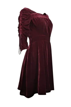 The Kooples - Maroon Velvet Drawstring Sleeve Dress Sz S