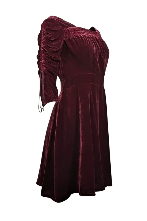 The Kooples - Maroon Velvet Drawstring Sleeve Dress Sz S