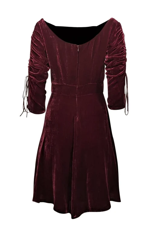 The Kooples - Maroon Velvet Drawstring Sleeve Dress Sz S