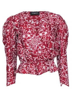 The Kooples - Red Paisley Print Long Sleeve Wrap Blouse Sz S
