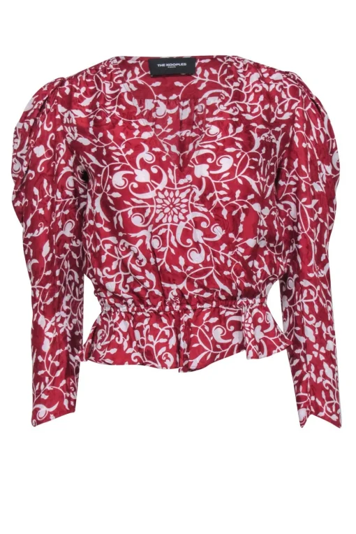 The Kooples - Red Paisley Print Long Sleeve Wrap Blouse Sz S
