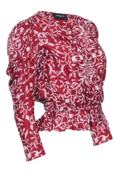 The Kooples - Red Paisley Print Long Sleeve Wrap Blouse Sz S