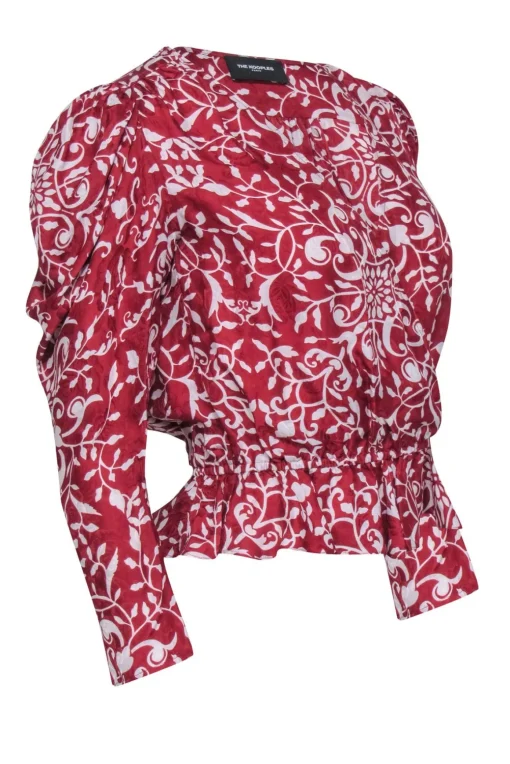 The Kooples - Red Paisley Print Long Sleeve Wrap Blouse Sz S
