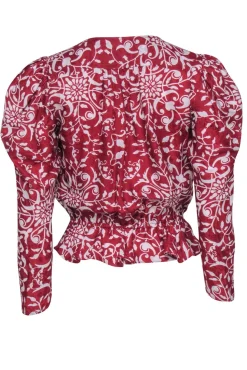 The Kooples - Red Paisley Print Long Sleeve Wrap Blouse Sz S