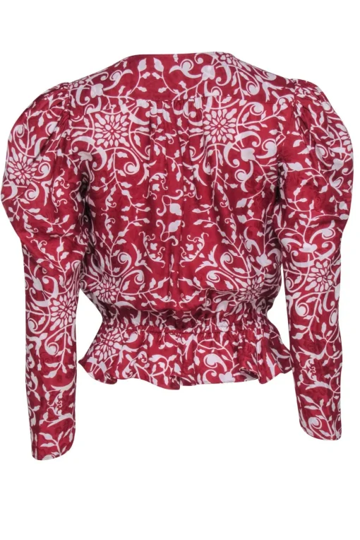 The Kooples - Red Paisley Print Long Sleeve Wrap Blouse Sz S