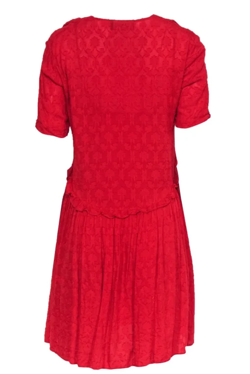 The Kooples - Red Textured Short Sleeve Shift Dress Sz S