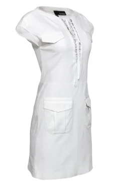 The Kooples - White Textured Lace-Up Bodycon Dress Sz 2
