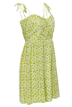 The Kooples - Yellow Floral Print Mini Metallic Dress Sz S