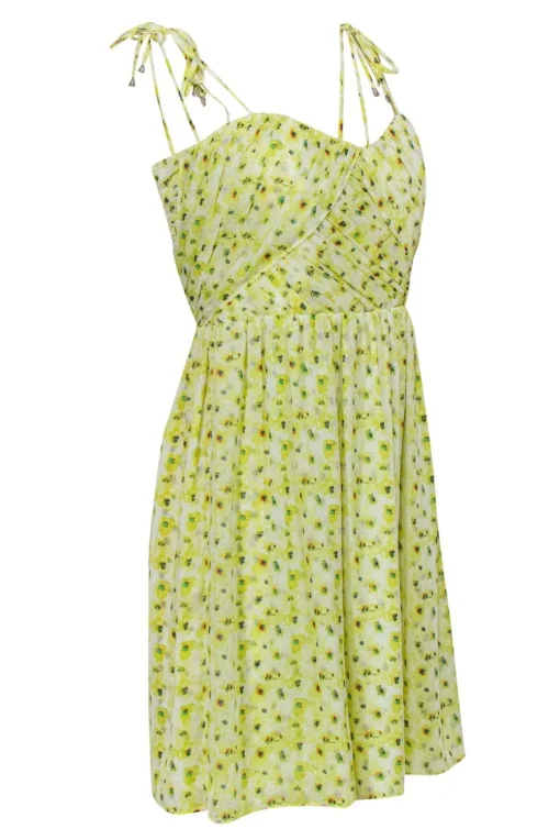 The Kooples - Yellow Floral Print Mini Metallic Dress Sz S