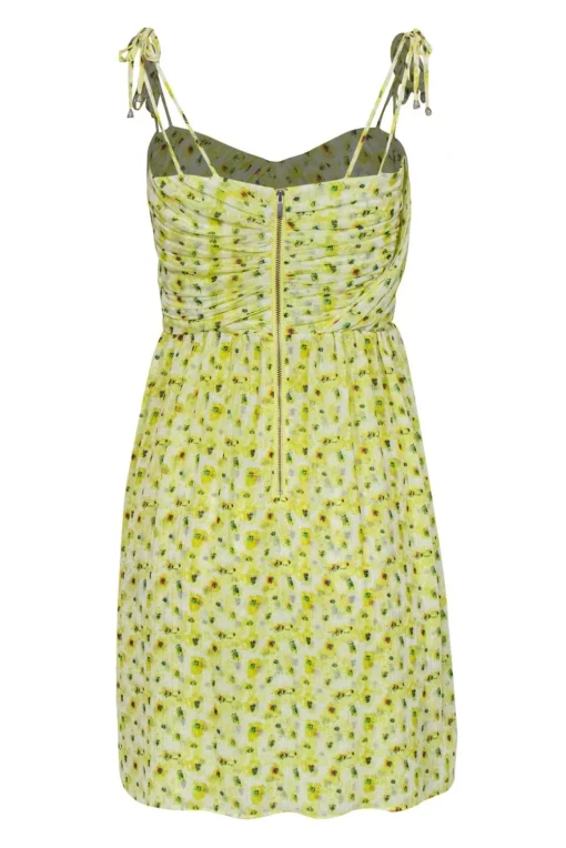 The Kooples - Yellow Floral Print Mini Metallic Dress Sz S