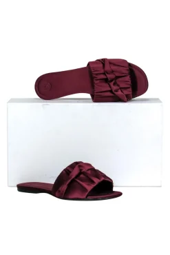 The Row - Oxblood Satin "Ellen" Slide Sandals Sz 7