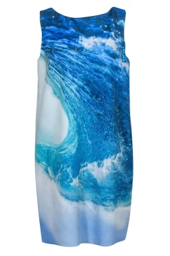 Theia - Blue Ocean Wave Print Mini Shift Dress Sz 12