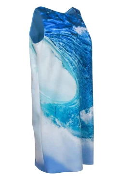 Theia - Blue Ocean Wave Print Mini Shift Dress Sz 12