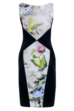Theia - Navy w/ Multi Color Floral Patterned Front Dress Sz 8