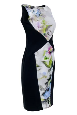 Theia - Navy w/ Multi Color Floral Patterned Front Dress Sz 8