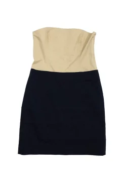 Theory - Beige & Navy Cotton Strapless Dress Sz 8