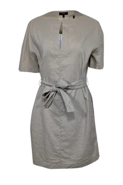 Theory - Beige Linen Blend Belted Shift Dress Sz 4
